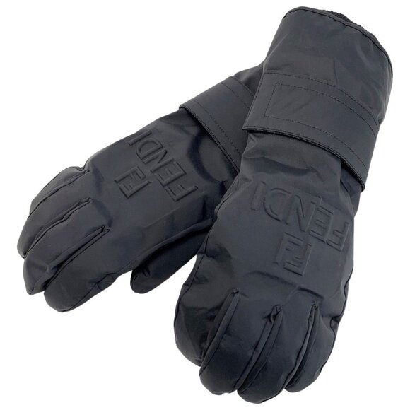 Fendi Embossed FF Logo Gloves Black L Size Nylon